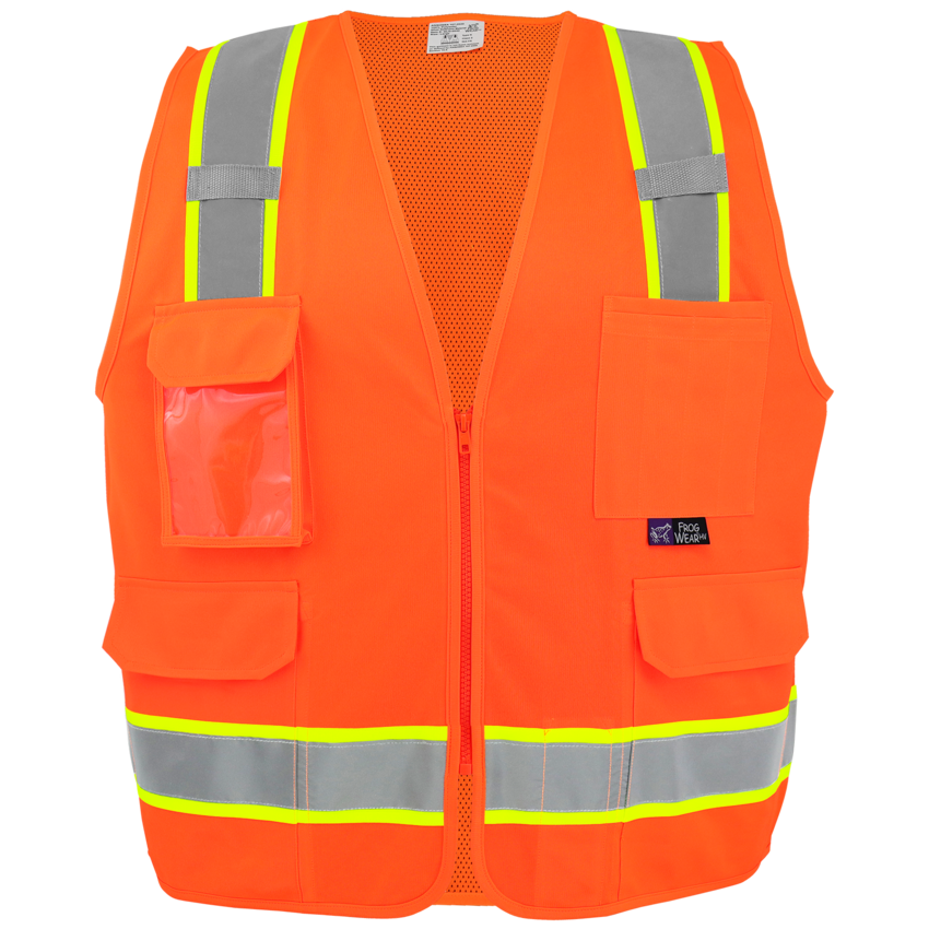 FrogWear&reg; HV Lightweight High-Visibility Orange Polyester Surveyors Safety Vest