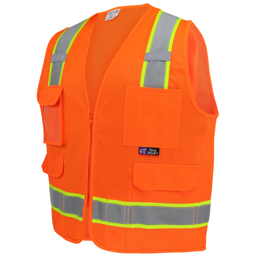 FrogWear&reg; HV Lightweight High-Visibility Orange Polyester Surveyors Safety Vest