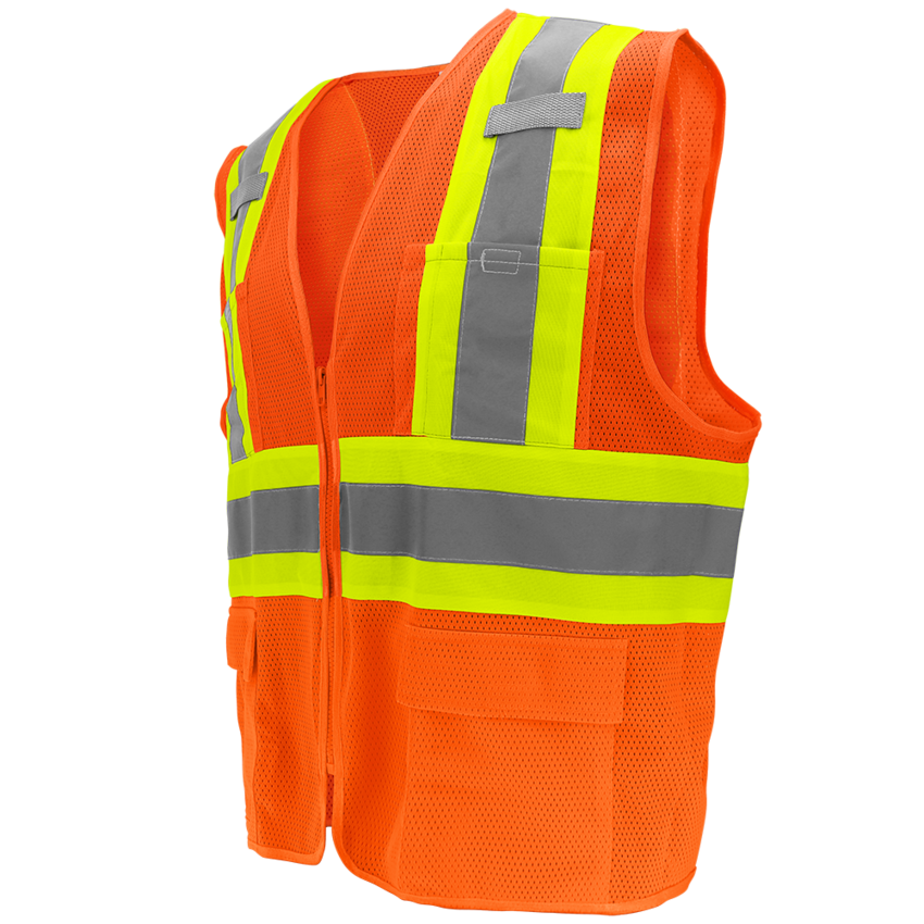 FrogWear® HV High-Visibility Orange Lightweight Mesh Surveyors Vest with Contrasting Trim