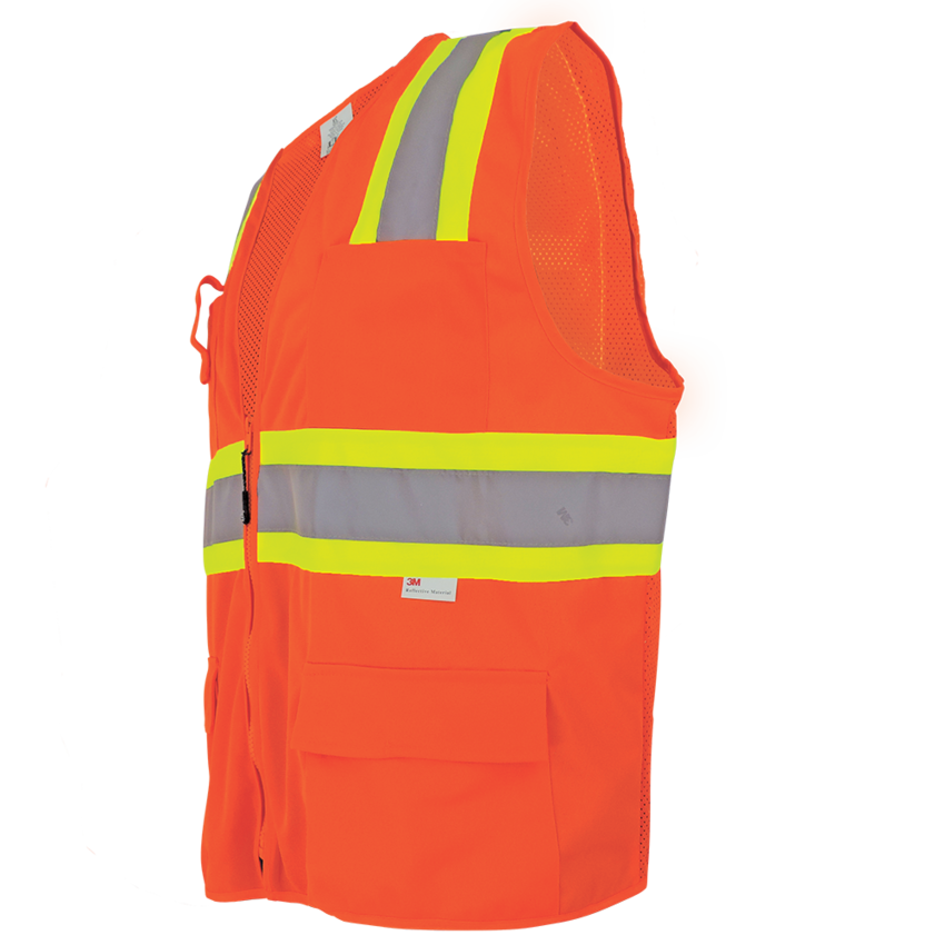 FrogWear® HV High-Visibility Orange Mesh/Solid Surveyors Safety Vest