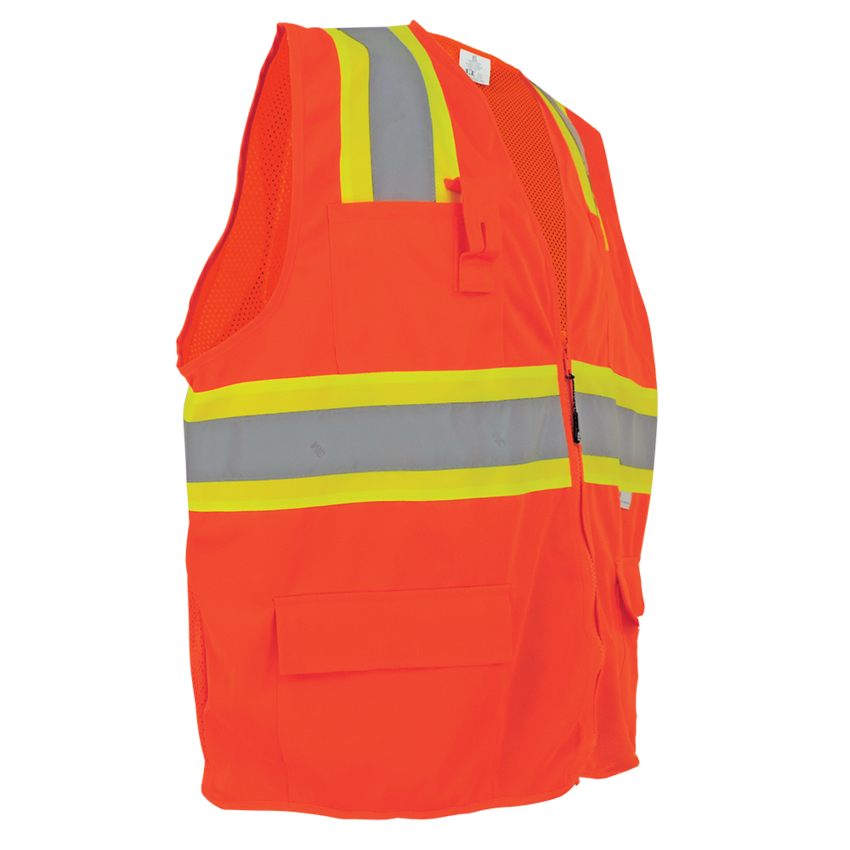 FrogWear® HV High-Visibility Orange Mesh/Solid Surveyors Safety Vest