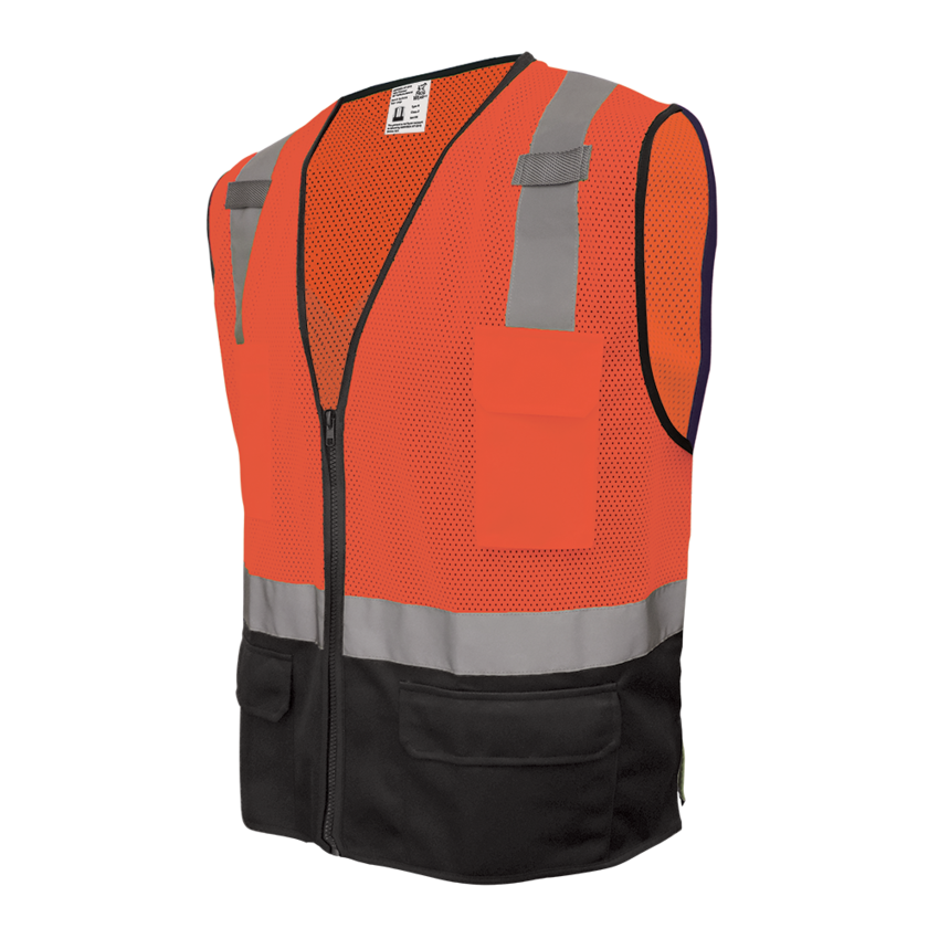 FrogWear® HV Orange Lightweight Mesh Polyester Safety Vest with Black Solid Bottom