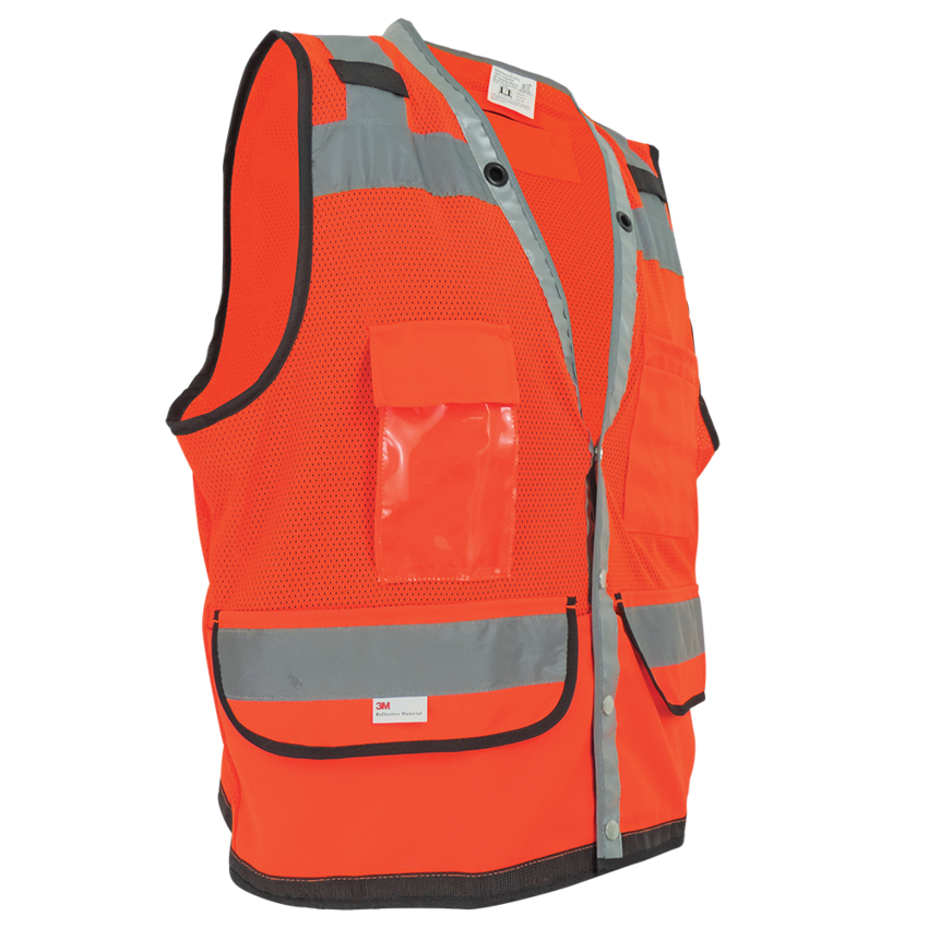 FrogWear® HV Lightweight High-Visibility Orange Mesh and Solid Surveyors Safety Vest