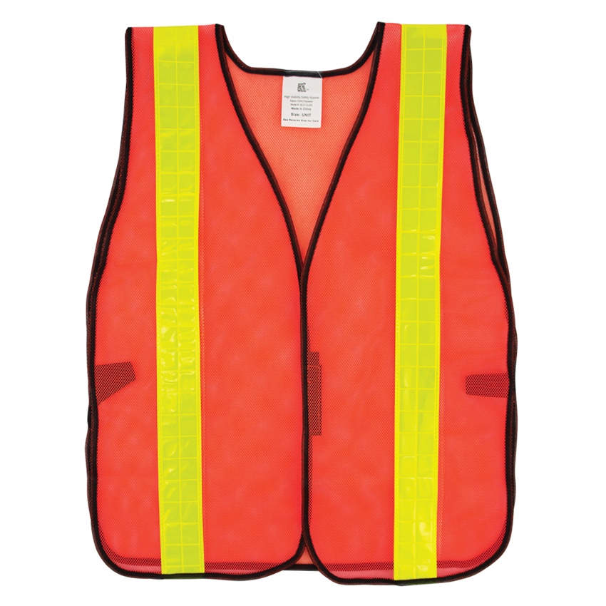 FrogWear® HV Enhanced Visibility Orange Economy Mesh Safety Vest with Wide Yellow Reflective