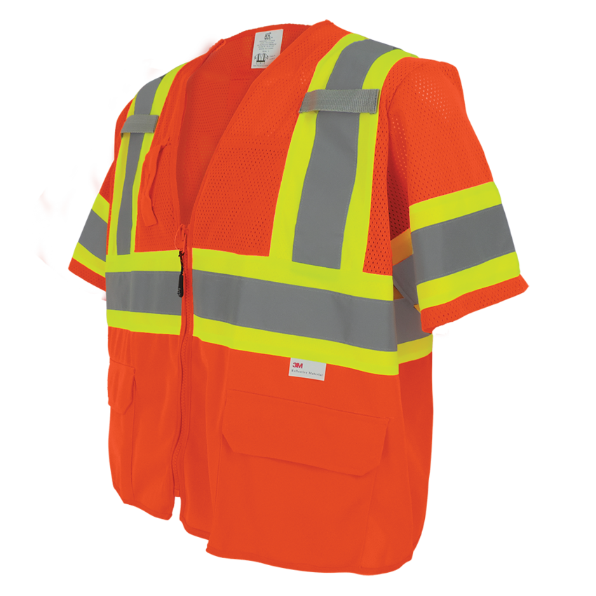 FrogWear® HV Mesh/Solid Polyester High-Visibility Orange Surveyors Safety Vest