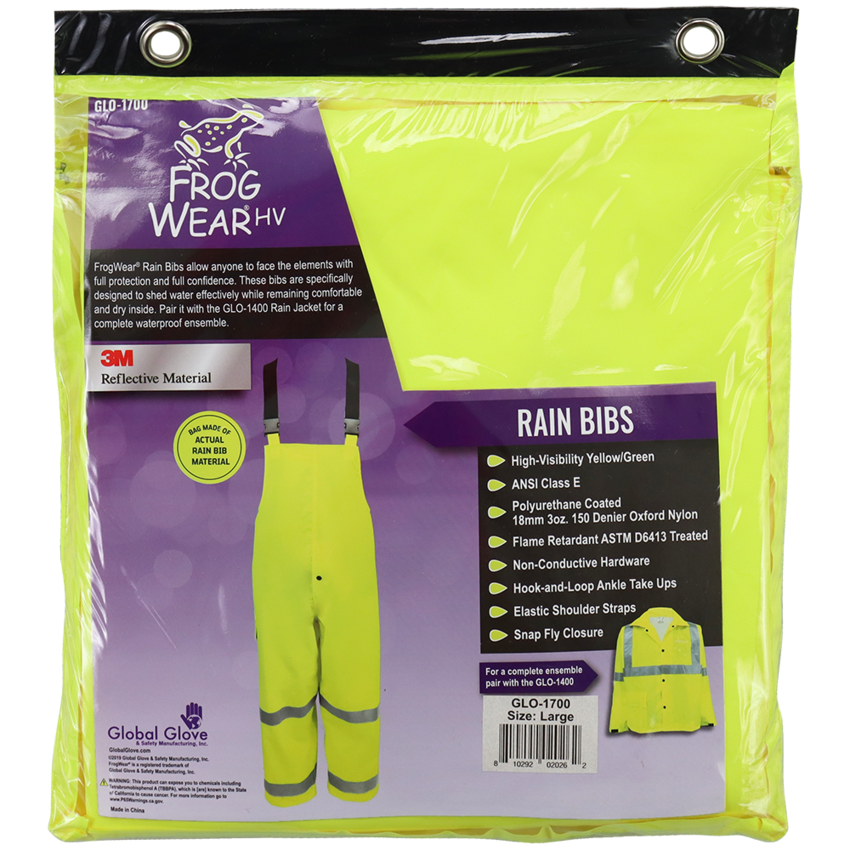 FrogWear® HV High-Visibility Yellow/Green Self-Extinguishing Rain Bibs