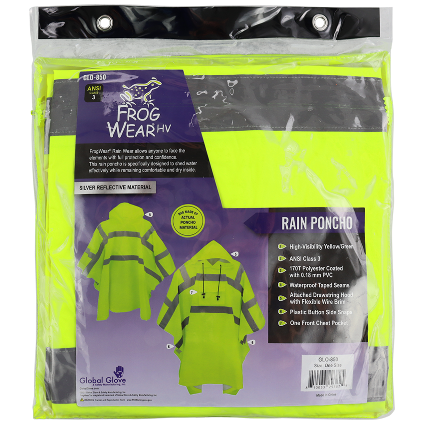 FrogWear® HV High-Visibility Yellow/Green Polyester Rain Poncho