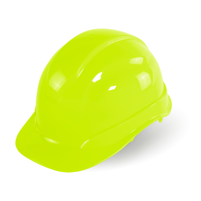Bullhead Safety™ Head Protection High-Visibility Yellow/Green Unvented Cap Style Hard Hat With Six-Point Ratchet Suspension
