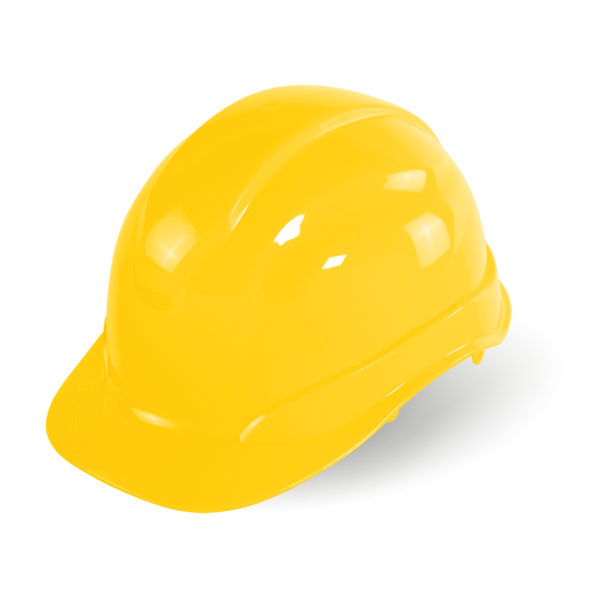 Bullhead Safety™ Head Protection Yellow Unvented Cap Style Hard Hat With Six-Point Ratchet Suspension