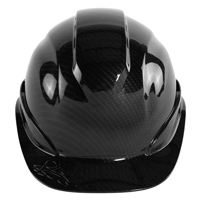 Bullhead Safety™ Head Protection Shiny Black Graphite Vented Cap Style Hard Hat With Six-Point Ratchet Suspension