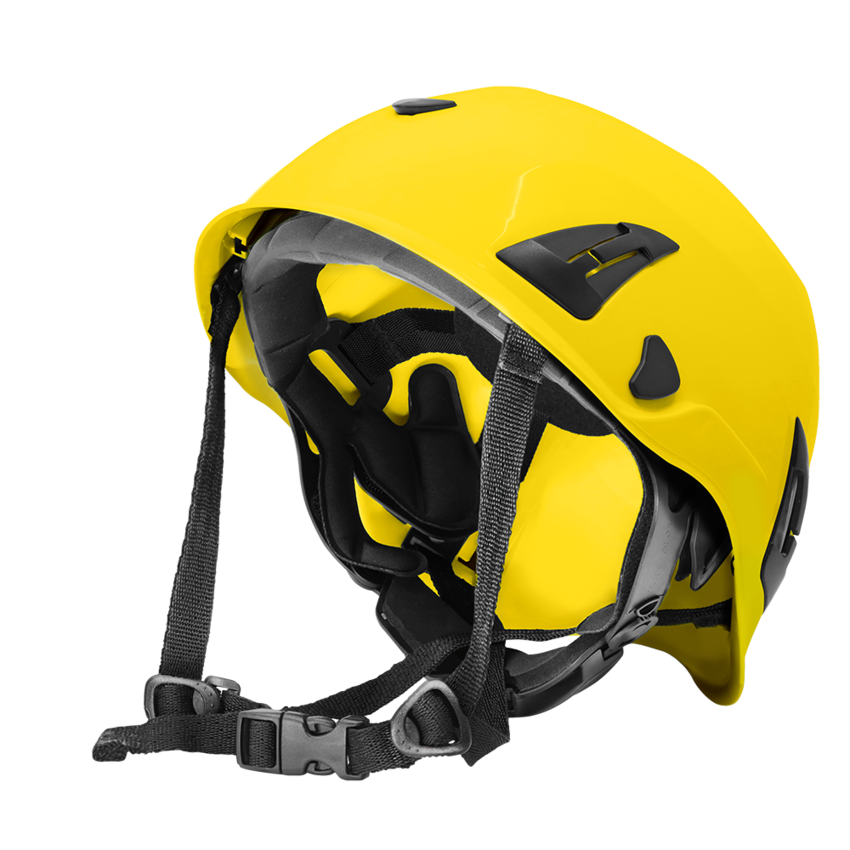 Bullhead Safety™ Head Protection - Yellow Climbing Style Protective Helmet with Six-Point Ratchet Suspension and Four-Point Chin Strap