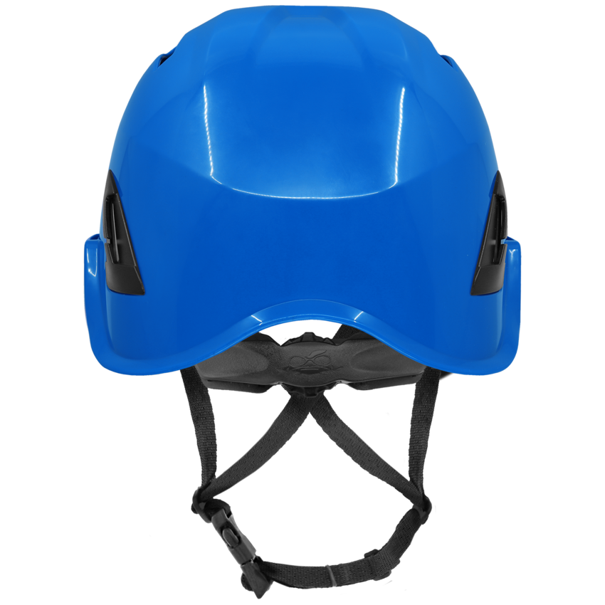 Bullhead Safety&trade; Head Protection Blue Type 2 Climbing Style Protective Helmet with Optional Venting, a Four-Point Chin Strap, and a Ratchet Suspension