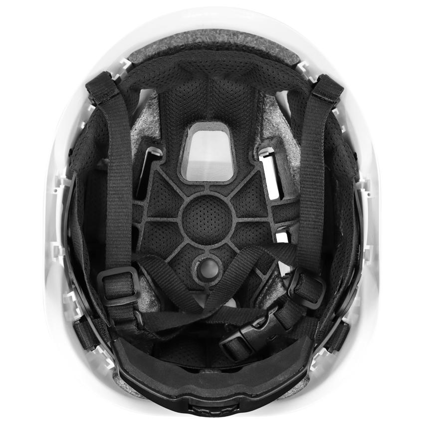 Bullhead Safety&trade; Head Protection White Type 2 Climbing Style Protective Helmet with Optional Venting, a Four-Point Chin Strap, and a Ratchet Suspension