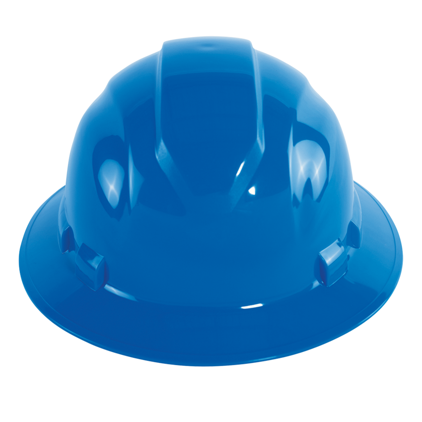 Bullhead Safety™ Head Protection Blue Unvented Full Brim Style Hard Hat With Six-Point Ratchet Suspension