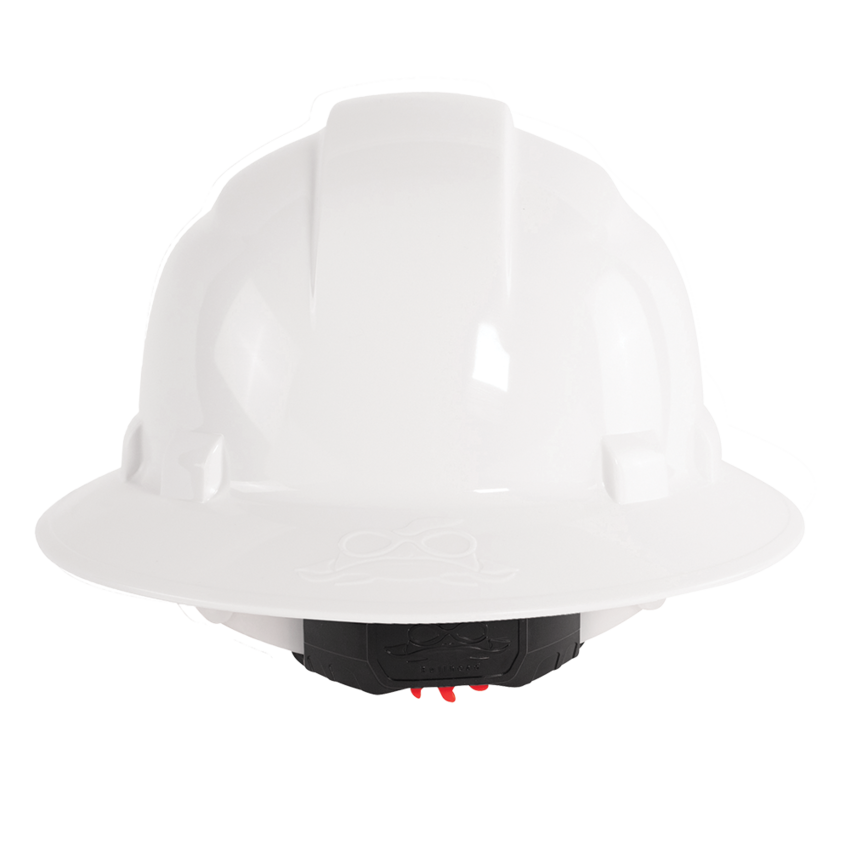 Bullhead Safety™ Head Protection White Unvented Full Brim Style Hard Hat With Six-Point Ratchet Suspension