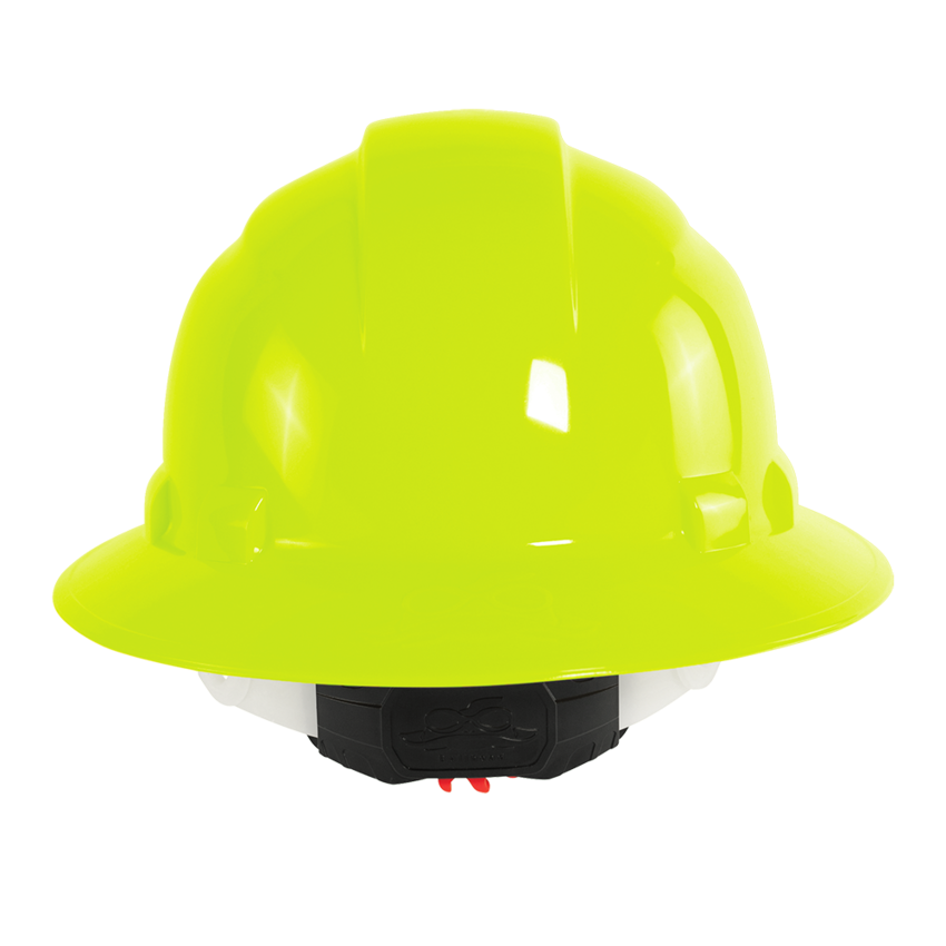 Bullhead Safety™ Head Protection High-Visibility Yellow/Green Unvented Full Brim Style Hard Hat With Six-Point Ratchet Suspension