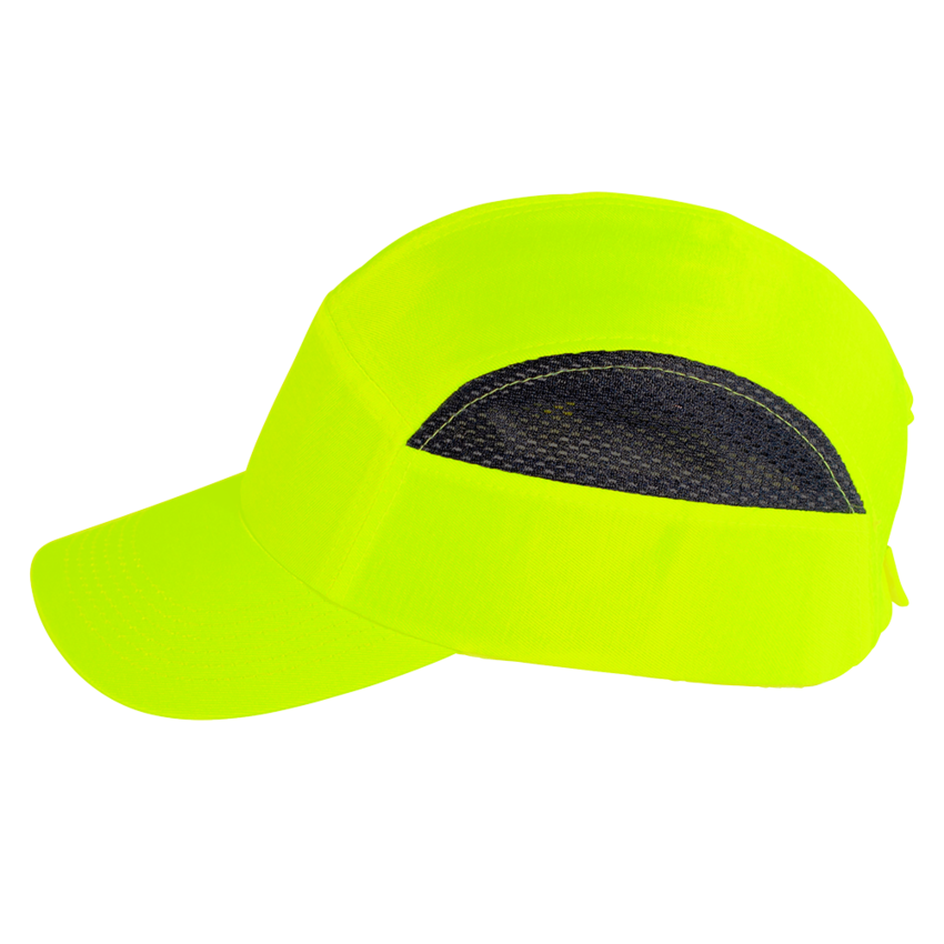 Bullhead Safety™ Head Protection High-Visibility Yellow/Green With Black Mesh Baseball Style Bump Cap