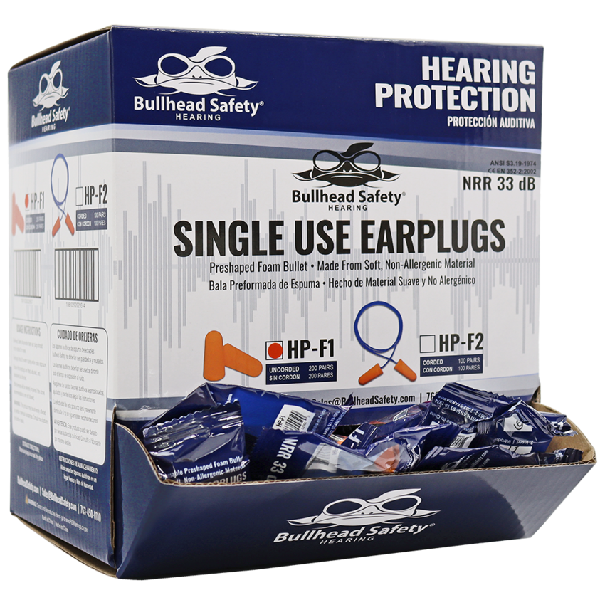 Bullhead Safety® Hearing Protection Uncorded Polyurethane Foam NRR 33 dB Earplugs