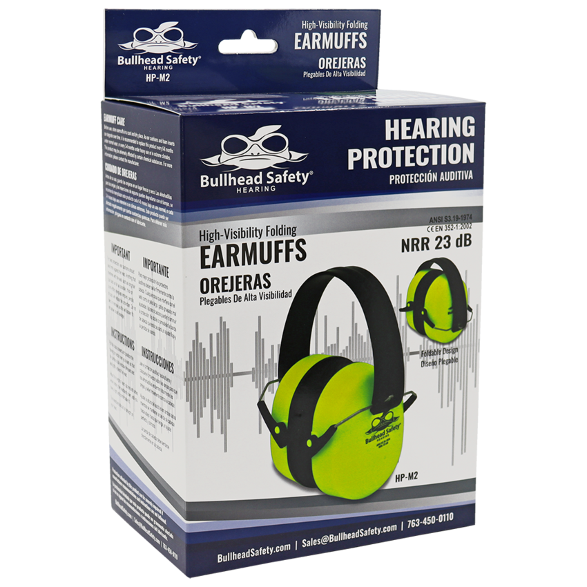 Bullhead Safety® Hearing Protection Premium High-Visibility Foldable NRR 23 dB Earmuffs