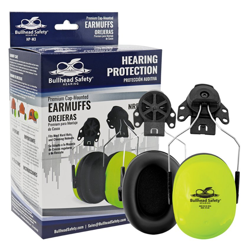 Bullhead Safety® Hearing Protection Premium High-Visibility Cap Mounted NRR 22 dB Earmuffs