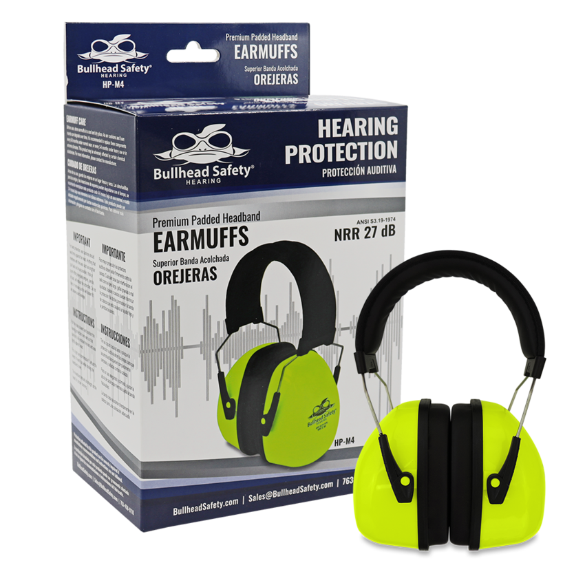 Bullhead Safety® Hearing Protection Premium High-Visibility Padded Band NRR 27 dB Earmuffs