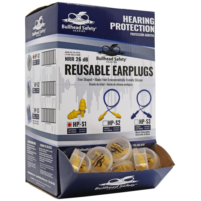Bullhead Safety® Hearing Protection Uncorded Reusable Silicone NRR 26 dB Earplugs