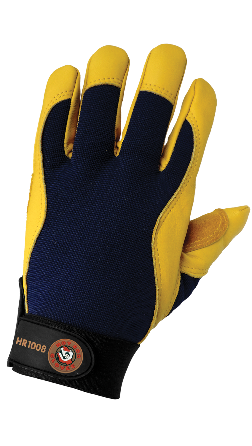 Hot Rod Gloves® Premium-Grade Grain Calfskin Leather Double Palm Mechanics Style Gloves with a Spandex Back - LIMITED STOCK