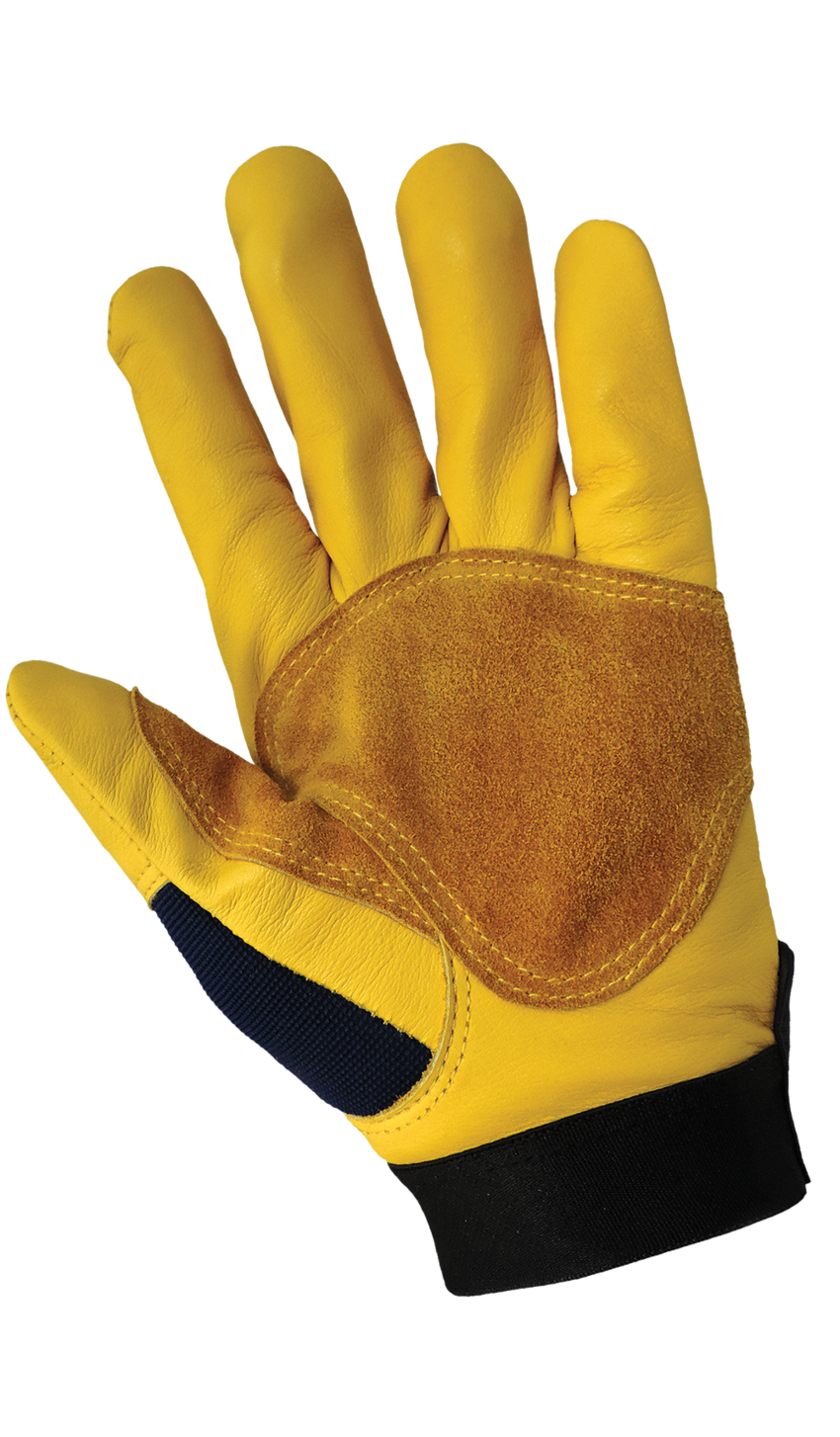 Hot Rod Gloves® Premium-Grade Grain Calfskin Leather Double Palm Mechanics Style Gloves with a Spandex Back - LIMITED STOCK