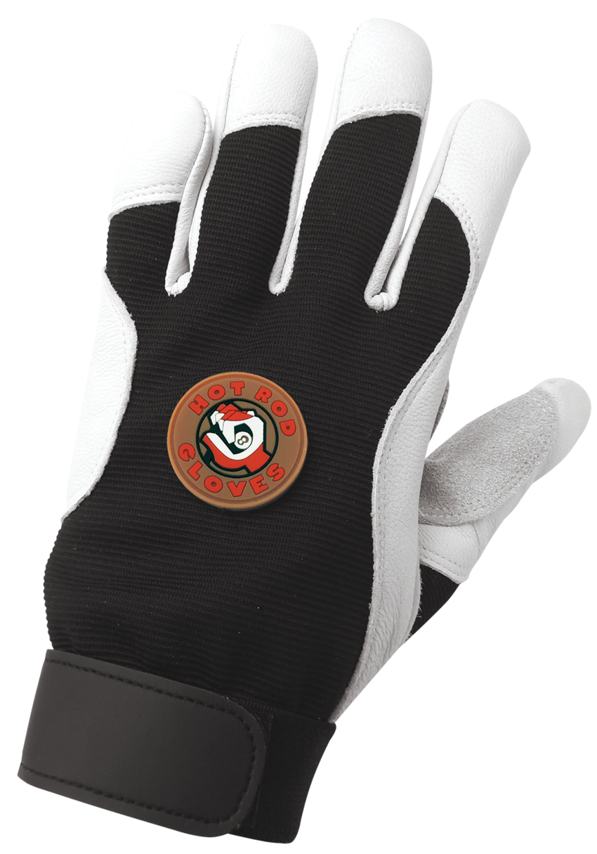 Hot Rod Gloves® Premium-Grade Grain Goatskin Leather Double Palm Mechanics Style Gloves with a Spandex Back