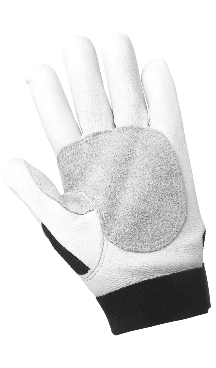 Hot Rod Gloves® Premium-Grade Grain Goatskin Leather Double Palm Mechanics Style Gloves with a Spandex Back