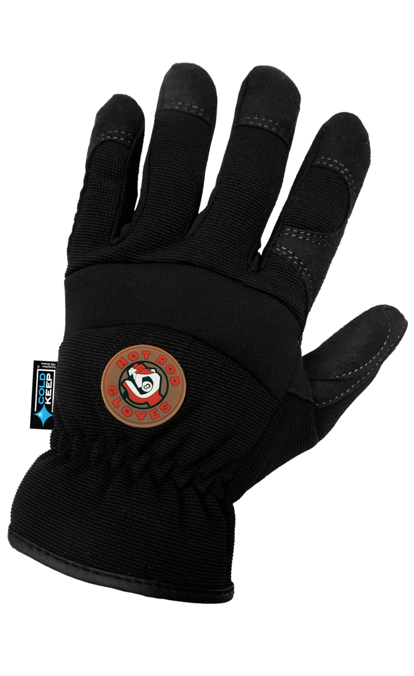 Hot Rod Gloves® Black, Low Temperature, Insulated, Waterproof, Synthetic Leather Palm Performance Gloves with a Spandex Back