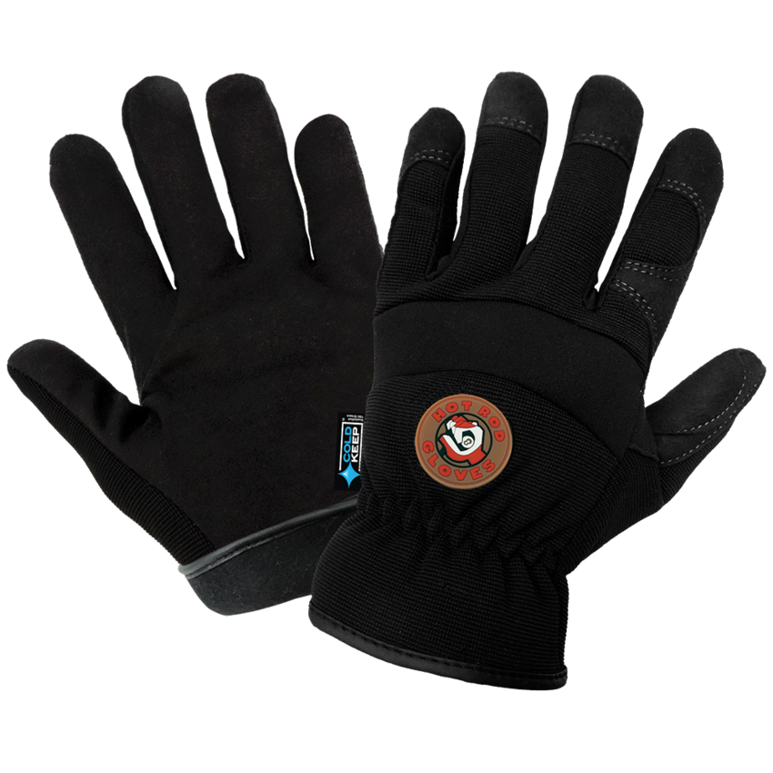 Hot Rod Gloves® Black, Low Temperature, Insulated, Waterproof, Synthetic Leather Palm Performance Gloves with a Spandex Back