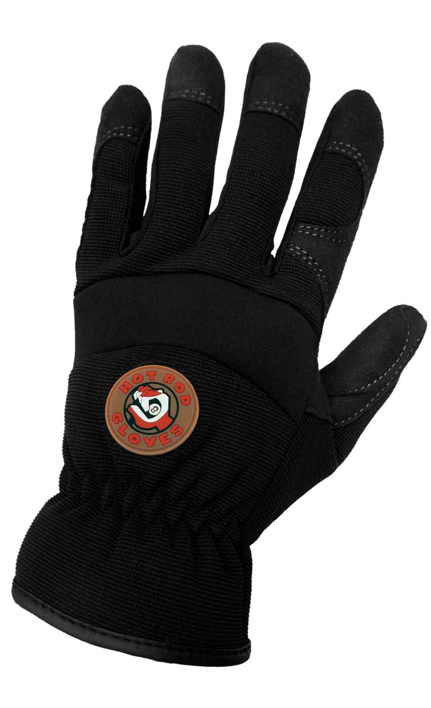 Hot Rod Gloves® Synthetic Leather Palm Performance Mechanics Style Gloves with a Spandex Back