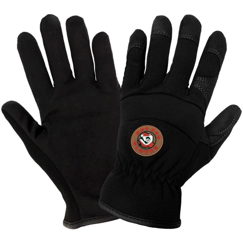 Hot Rod Gloves® Synthetic Leather Palm Performance Mechanics Style Gloves with a Spandex Back