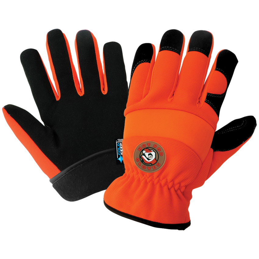 Hot Rod Gloves® High-Visibility Orange, Low Temperature, Insulated, Waterproof, Synthetic Leather Palm Performance Gloves with a Spandex Back