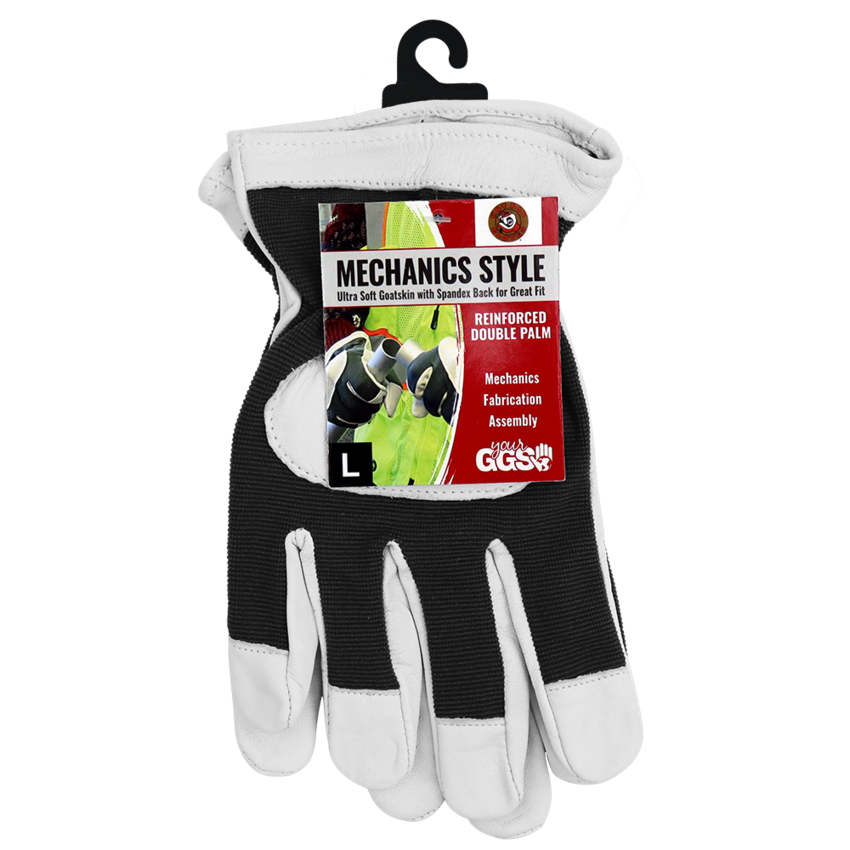 Hot Rod Gloves® Premium-Grade Grain Goatskin Leather Palm Mechanics Style Gloves with a Spandex Back and Double Palm