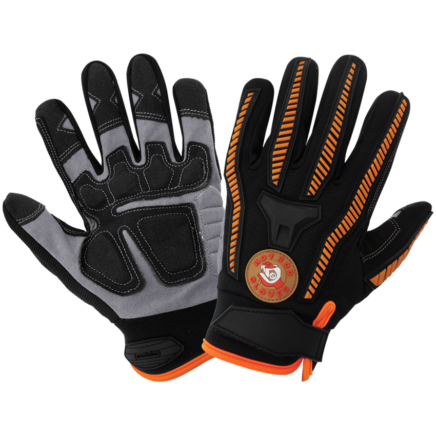 Hot Rod Gloves® Synthetic Leather Palm Performance Mechanics Style Gloves with Impact Protection and a Spandex Back