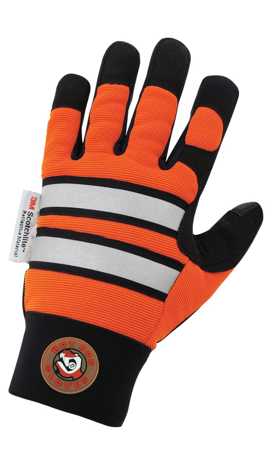 Hot Rod Gloves® High-Visibility Synthetic Leather Palm Performance Mechanics Style Gloves with a Spandex Back