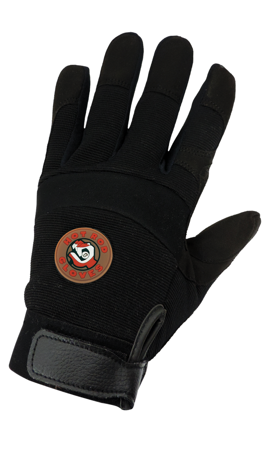 Hot Rod Gloves® Synthetic Leather Palm Performance Mechanics Style Gloves with a Spandex Back