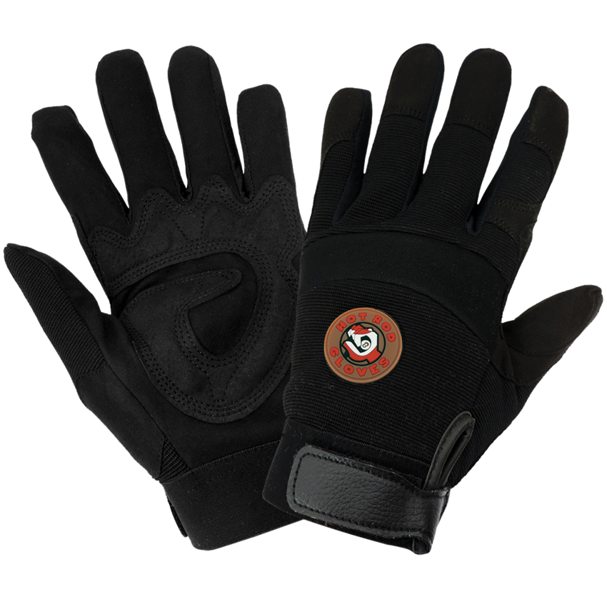 Hot Rod Gloves® Synthetic Leather Palm Performance Mechanics Style Gloves with a Spandex Back