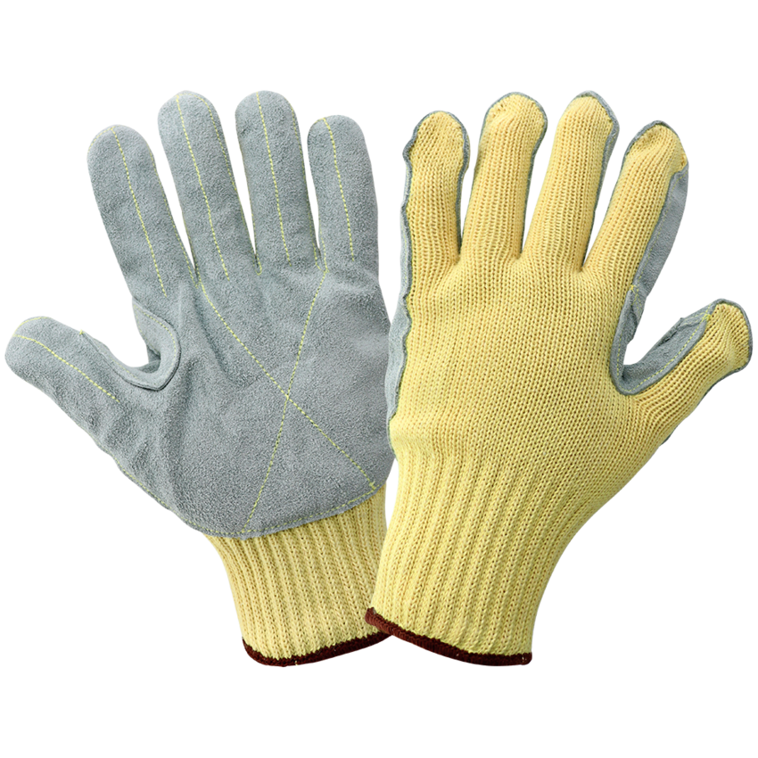 String Knit Cut Resistant Leather Palm Gloves