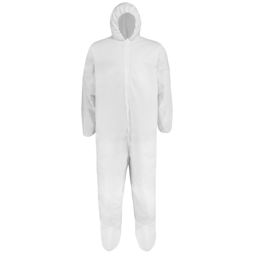 FrogWear&trade; &nbsp;FDA Compliant, Anti-Static, White, SMMS Material Disposable Non-Woven Coveralls with Hood and Boots