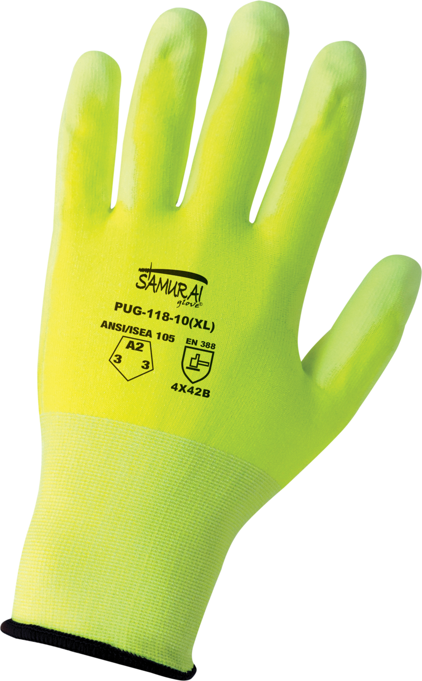 Samurai Glove® High-Visiblity PU Coated Cut, Abrasion, and Puncture Resistant Gloves