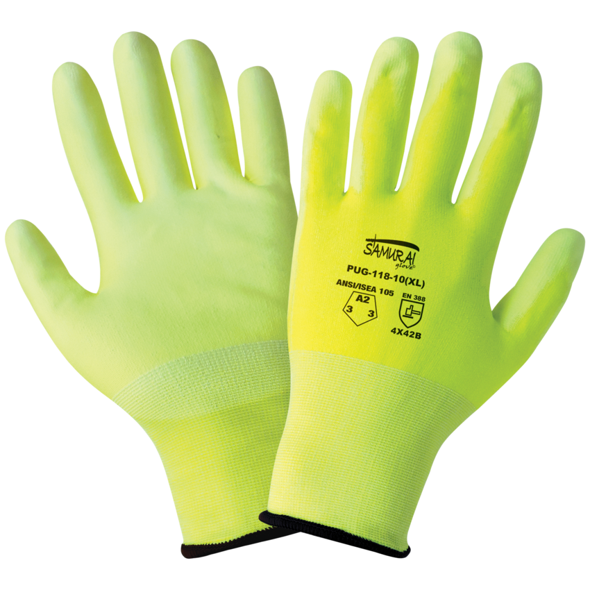 Samurai Glove® High-Visiblity PU Coated Cut, Abrasion, and Puncture Resistant Gloves