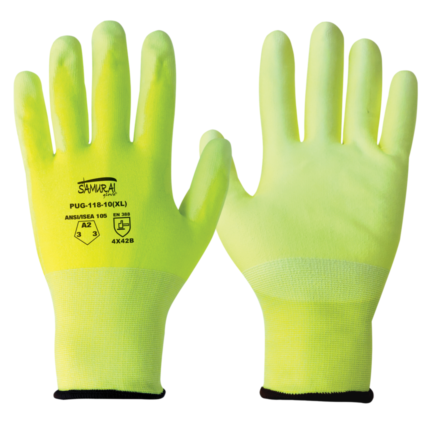 Samurai Glove® High-Visiblity PU Coated Cut, Abrasion, and Puncture Resistant Gloves