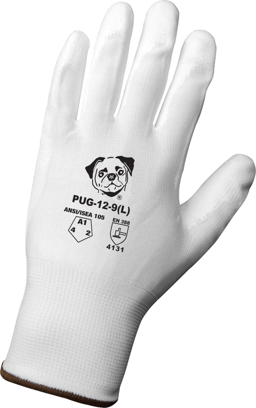 PUG™ White Lightweight Polyurethane Coated Anti-Static/Electrostatic Compliant Gloves with Cut, Abrasion, and Puncture Resistance