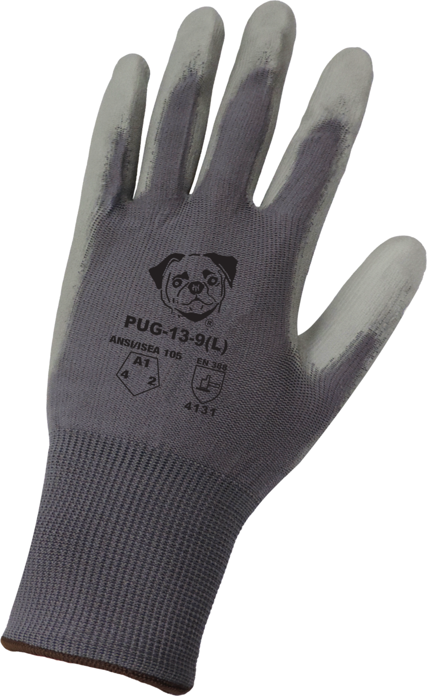 PUG™ Gray Lightweight Polyurethane Coated Anti-Static/Electrostatic Compliant Gloves with Cut, Abrasion, and Puncture Resistance