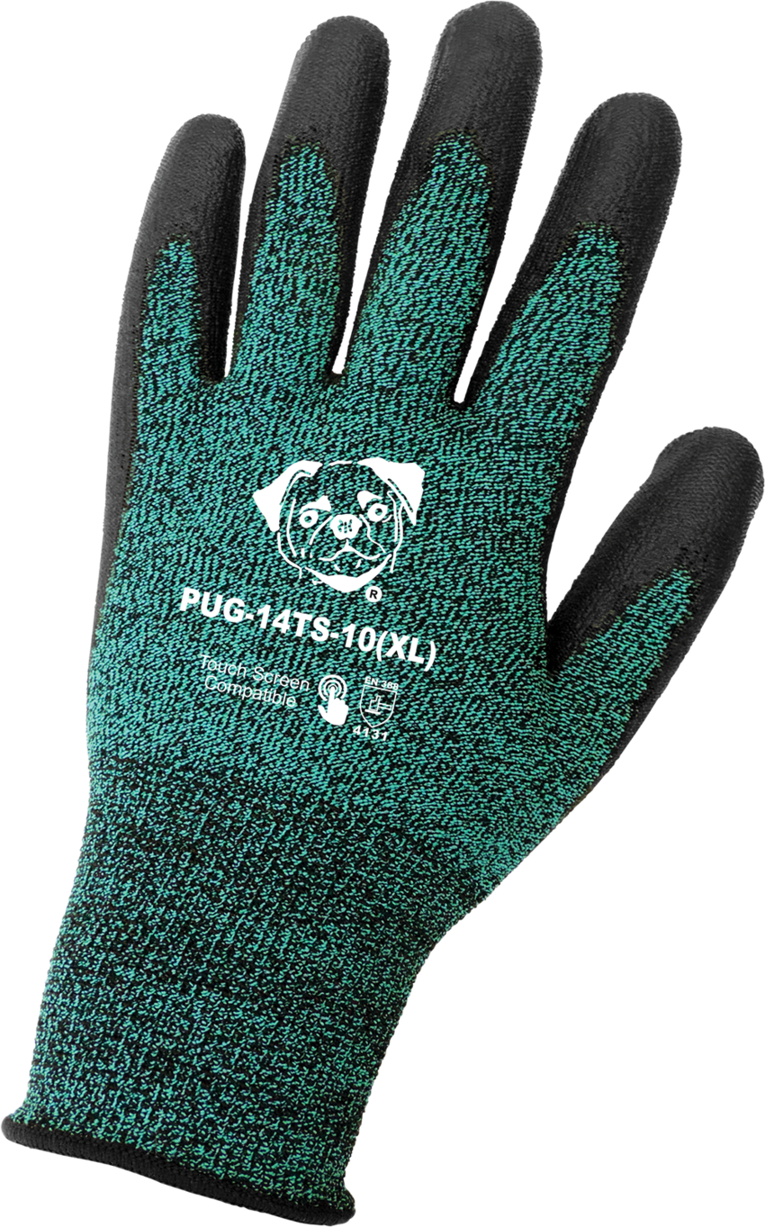 PUG™ Black Polyurethane Coated Touch Screen Compatible Gloves with Cut, Abrasion, and Puncture Resistance