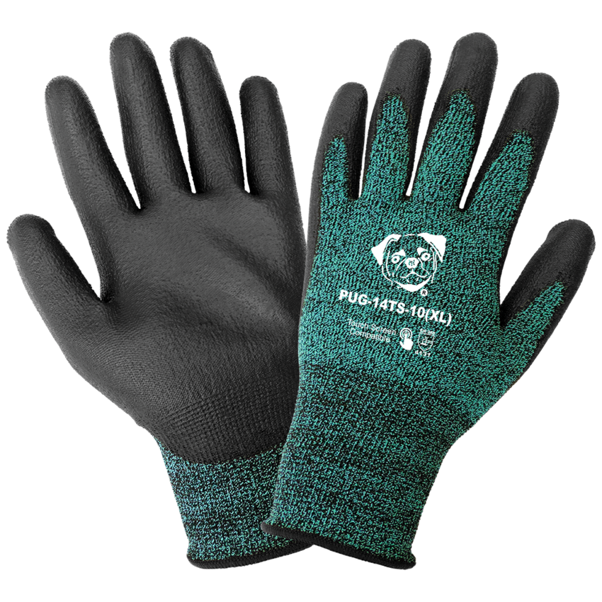 PUG™ Black Polyurethane Coated Touch Screen Compatible Gloves with Cut, Abrasion, and Puncture Resistance