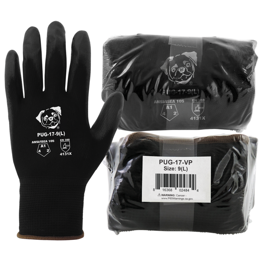 PUG™ Vend-Pack Black Lightweight Polyurethane Coated Anti-Static/Electrostatic Compliant Gloves with Cut, Abrasion, and Puncture Resistance